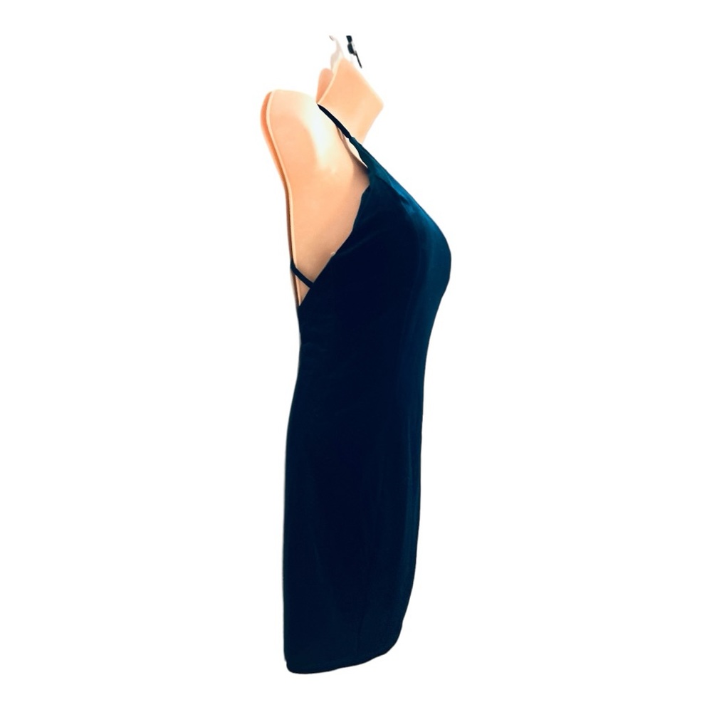 DEAR MOON Velvet Teal Blue Stretch Strappy Cocktail Party Prom Short Mini Dress - Picture 5 of 14